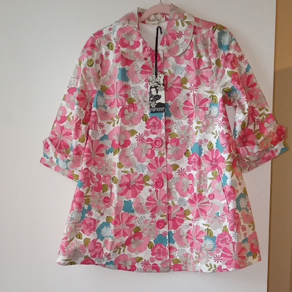 Forever 21 Pink and White Floral Jacket